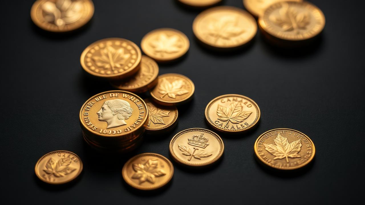 Collectie gouden munten met zichtbare markeringen